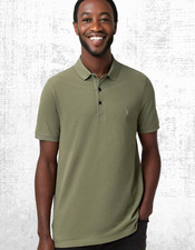 Image of Allsaints Mens Short Sleeve Button Up Pique Reform Polo Shirt Green RRP £69