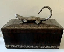 Maitland Smith Metal Lizard Large Leather Covered Box