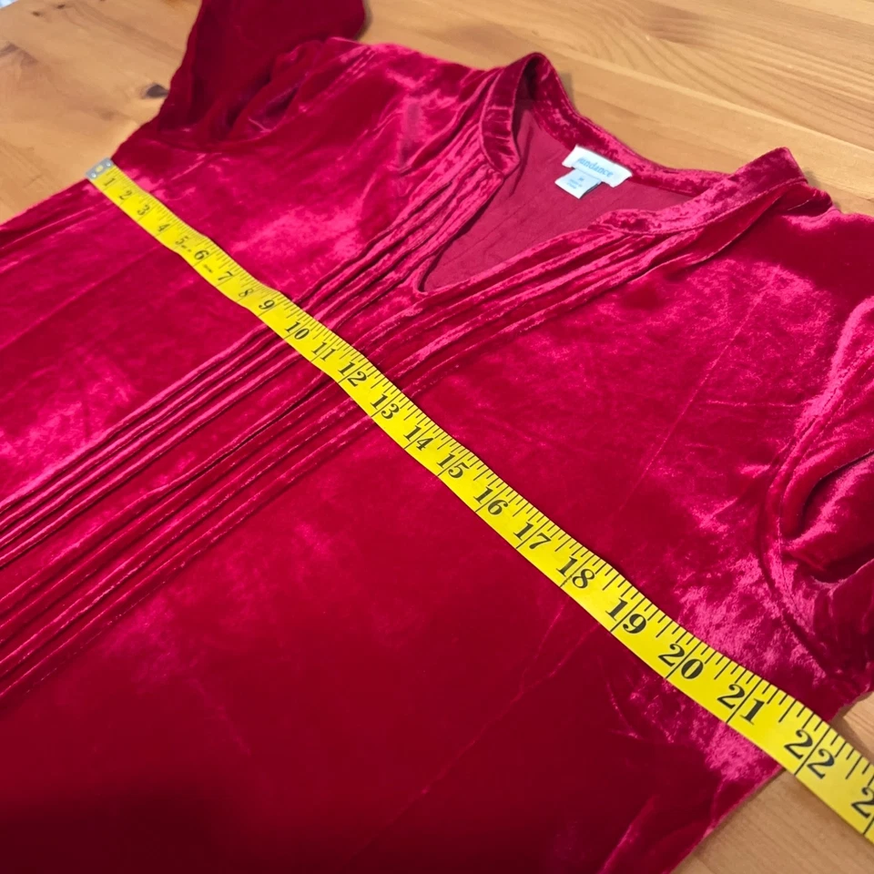 Vestido Catálogo Sundance Mujer M Terciopelo Encantamiento Vacaciones Plisado Mezcla Seda Foto 3 de 4