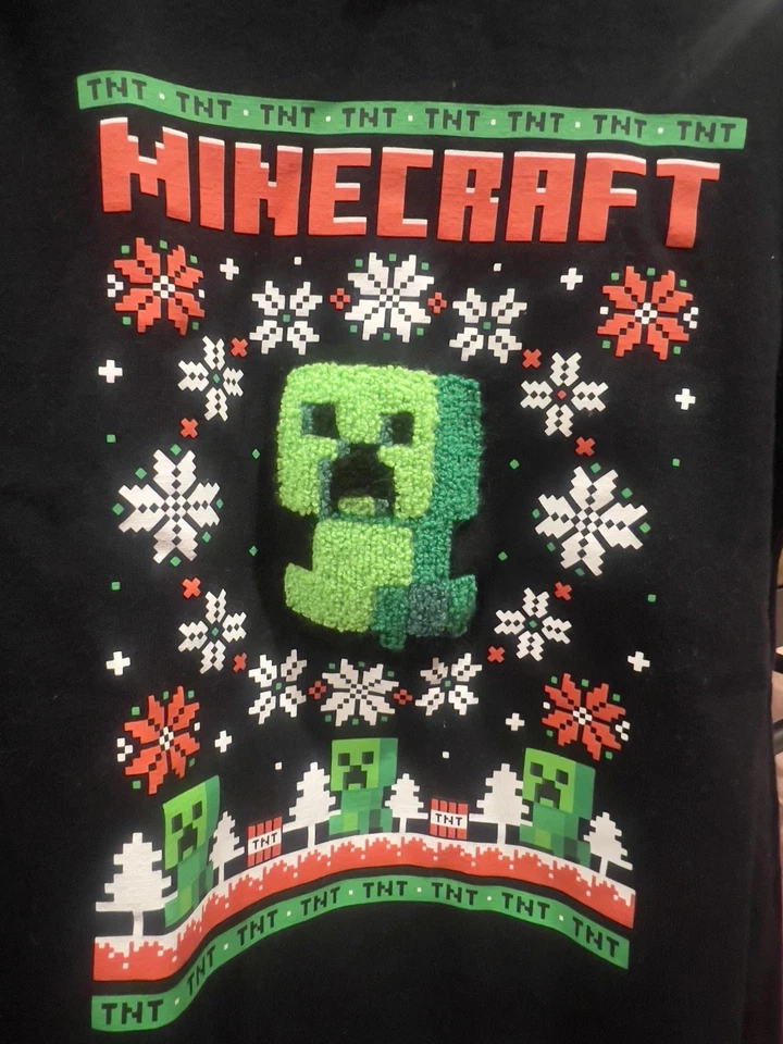 Sudadera de Navidad Minecraft, Niños, Niños, Niñas, Vacaciones, Negra, Pequeña Foto 2 de 4