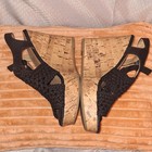 SO Women’s Black Woven Strappy Ankle Strap Buckle Cork Wedge Sandals US 5 — photo 3