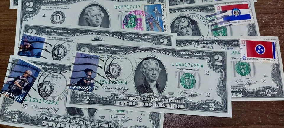 1pcs 1976 Uncirculated Two Dollars Federal Reserve Note First Day Of Issue Stamp - Image 4 of 4