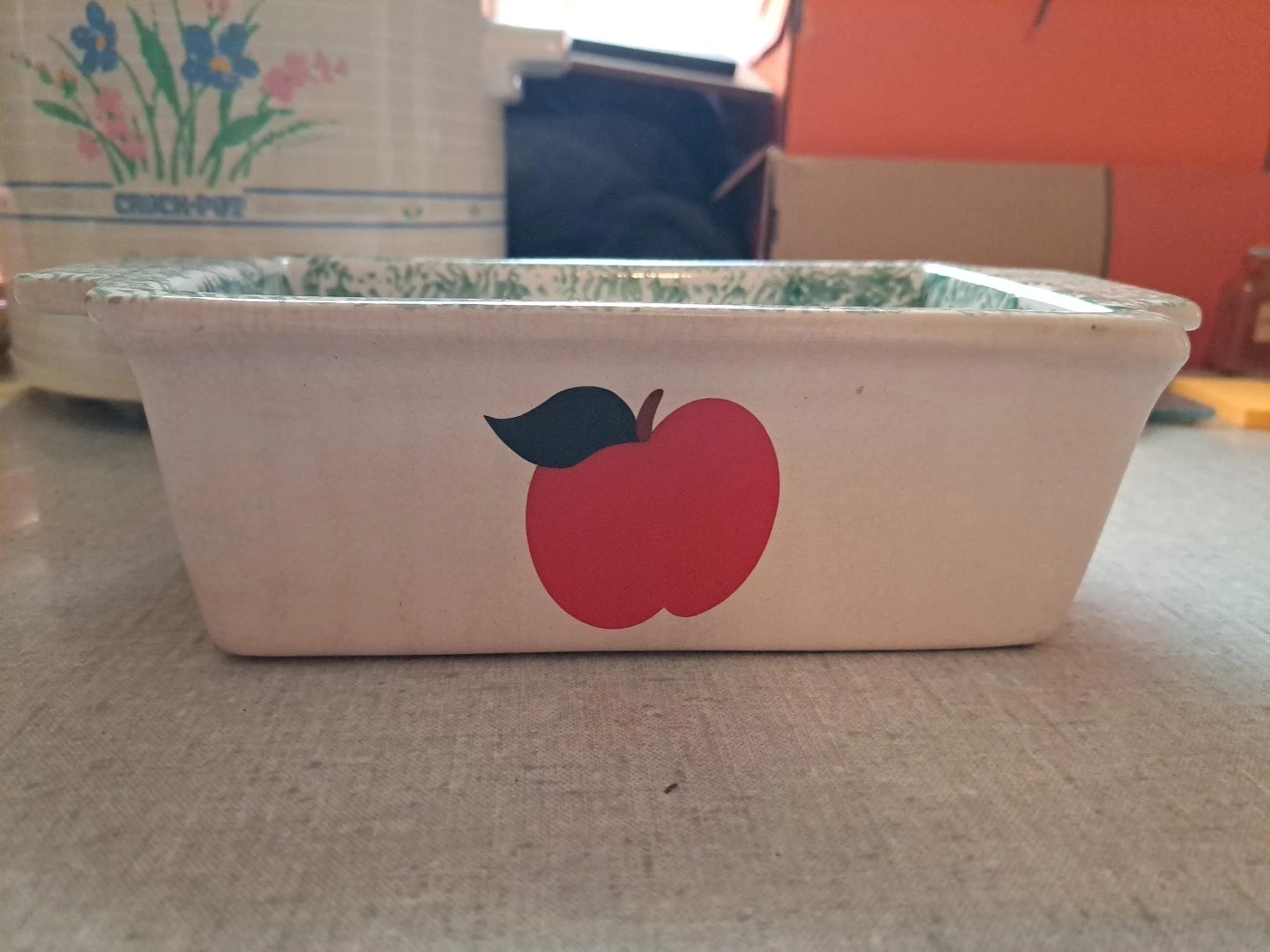 Vintage Stoneware Apple Design Baking Dish Loaf Bread Pan cottagecore