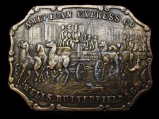 MA11102 VINTAGE 1970s AMERICAN EXPRESS CO WELLS BUTTERFIELD CO BELT BUCKLE