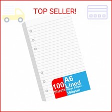 A6 Lined Refill Paper, 100 Sheets/200 Pages Loose Leaf Paper for Filofax Person