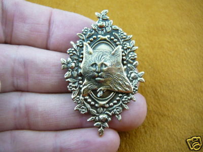 (b-cat-202) SAD cat face little kitten kitty cats brass pin pendant brass lover