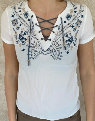 Lime Bluse -Größe XXS- Weiß Blumenmotiv