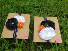 Newborn Baby Girl Headbands Fantasy Flowers Black, White and Orange. HANDMADE 