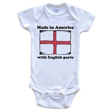 Made In America With English Parts Funny England Flag One Piece Baby Bodysuit