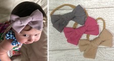 Baby Girl Infant Corduroy Bow 4" Headband Gift Gray Pink Beige 3-Pack - 4