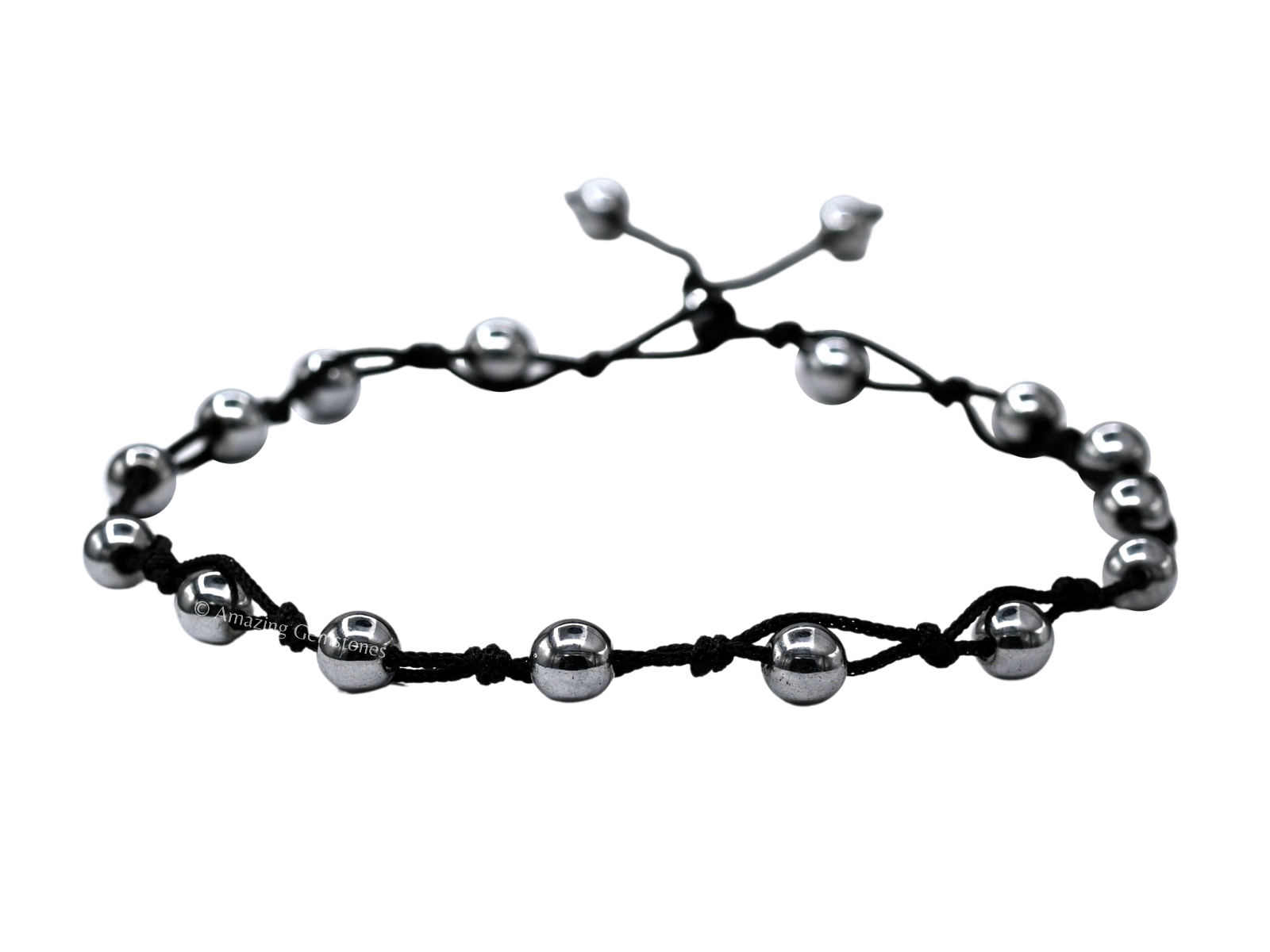 Silver Hematite Anklet Ankle Bracelets for Women, Stretchy - Hand Knotted