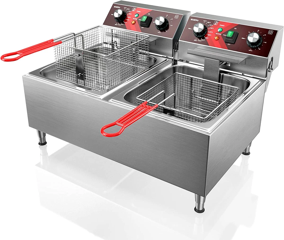 Deep Fryers Stainless Steel Commercial Deep Fryer with Timer Dual Tank  Electric