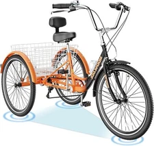 H&ZT Adult Tricycle Bike, Three Wheel Beach Cruiser, 24 &26-Inch Wheels Aluminum
