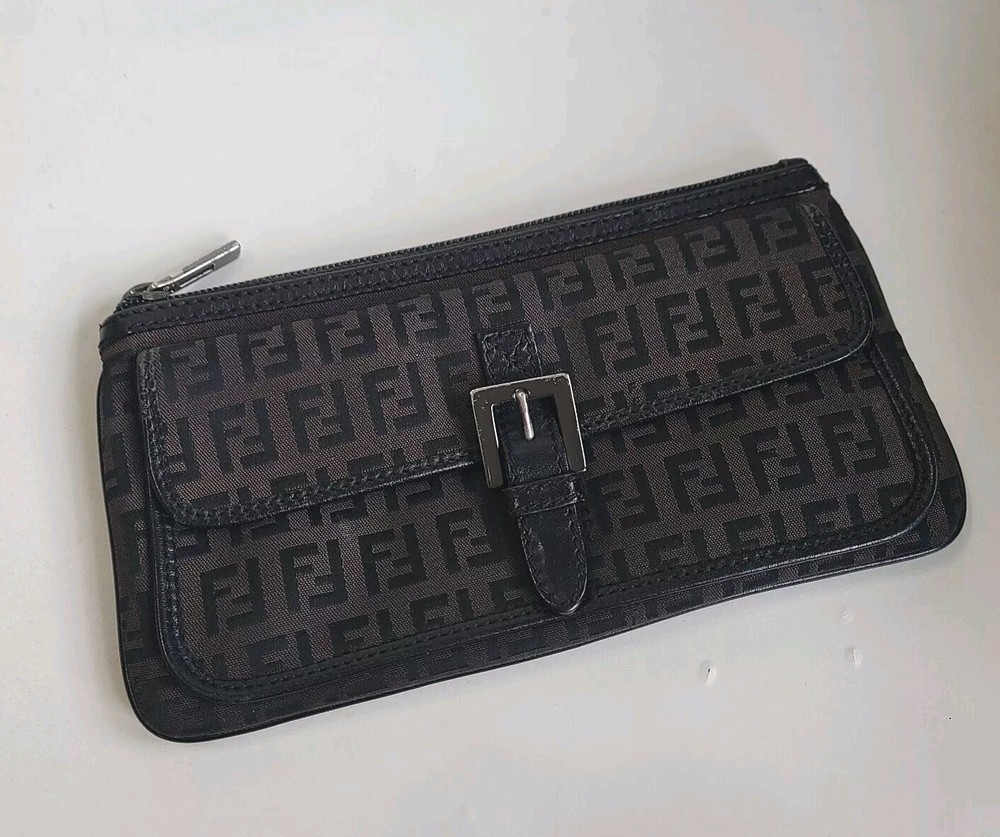 Fendi Zuccino Pouch Clutch Canvas Pochette Brown