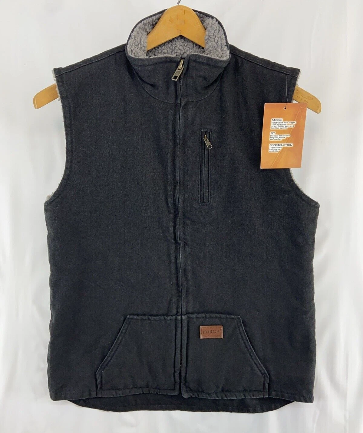 Forge Men's Workwear Black Canvas Sherpa Lined Vest Size XL NWT