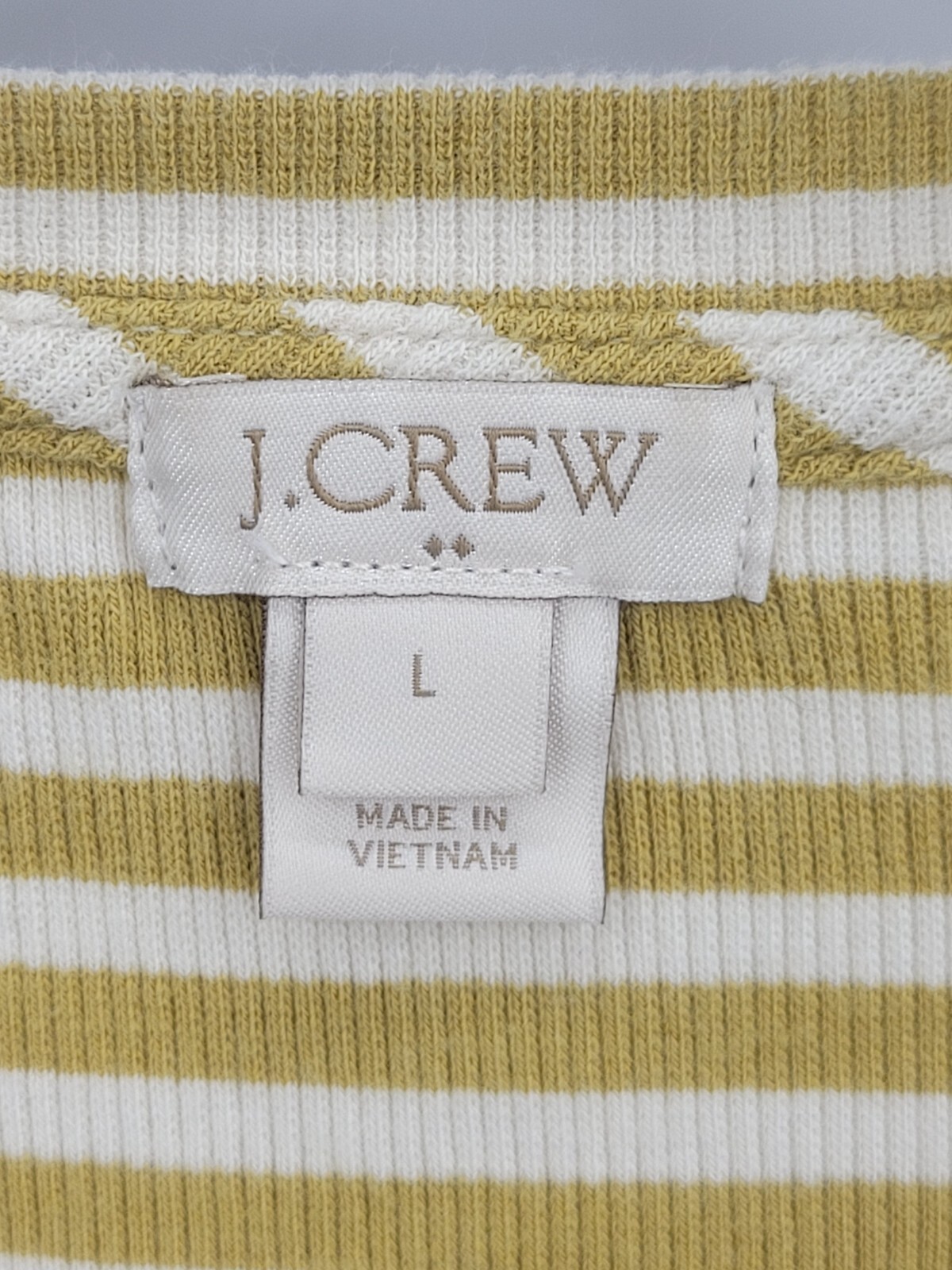 J Crew Top Womens Large Gold Ivory Stripe Scoop Neck Stretch Knit Boho Casual