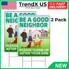 12"x9" Clean Up After Your Dog Signs with Metal Stake, No Pooping Dog 2 Pack