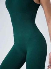Seamless Women Solid Color Jumpsuit with Sleeveless Tight Fit U Neckline Workout