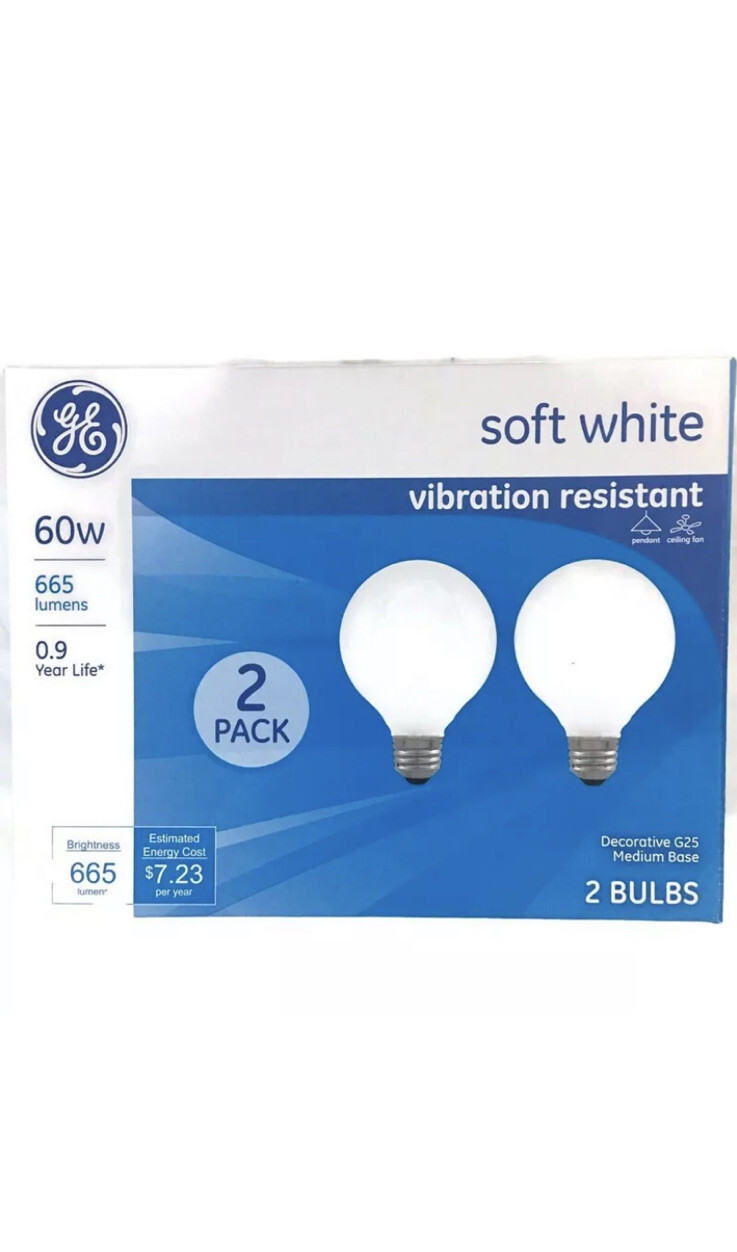 Ge Soft White Vibration Resistant Decorative G25 Medium Base 2 Bulbs 60w For Sale Online