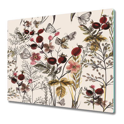 Tempered Glass Worktop Saver Field composition red and brown 60x52