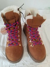 Girls Lace Up Boots Faux Fur Collar Cognac Wonder Nation Size 1 NWT