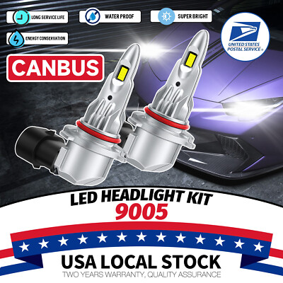 CANBUS 9005 HB3 LED Headlights Kit Combo Bulbs 6000K 48W High Beam Super White