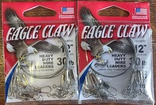 2 Packs Of Eagle Claw Heavy Duty Wire Leaders 6/pack, 30 LB, 12"