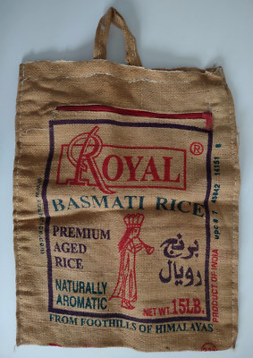 Royal Basmati Rice burlap zip top bag sack with handle