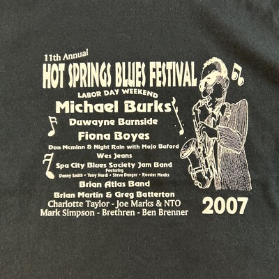 Hot Springs Blues Festival Shirt Mens Large Black Arkansas 2007 11th Annual 7021