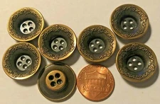 7 Concave Antiqued Brass Tone Metal Sew-through Buttons 13/16" 20.3mm 9611