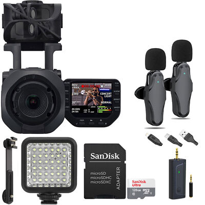 Zoom Q8n-4K Handy Video Recorder + Lavelier Mic Set,  LED Light & Memory Card