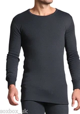 Mens Heat Holder Thermal Long Sleeve Vest T Shirt Charcoal Grey