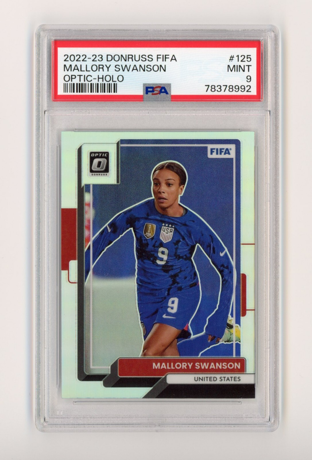 2022-23 Panini Donruss FIFA Mallory Swanson Optic Holo Silver Prizm PSA 9 Mint