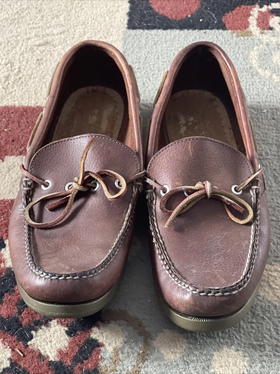 LL BEAN Men s Moccasins Camp Moc Brown Handswen Boat Loafer Shoes Size 11.5 D