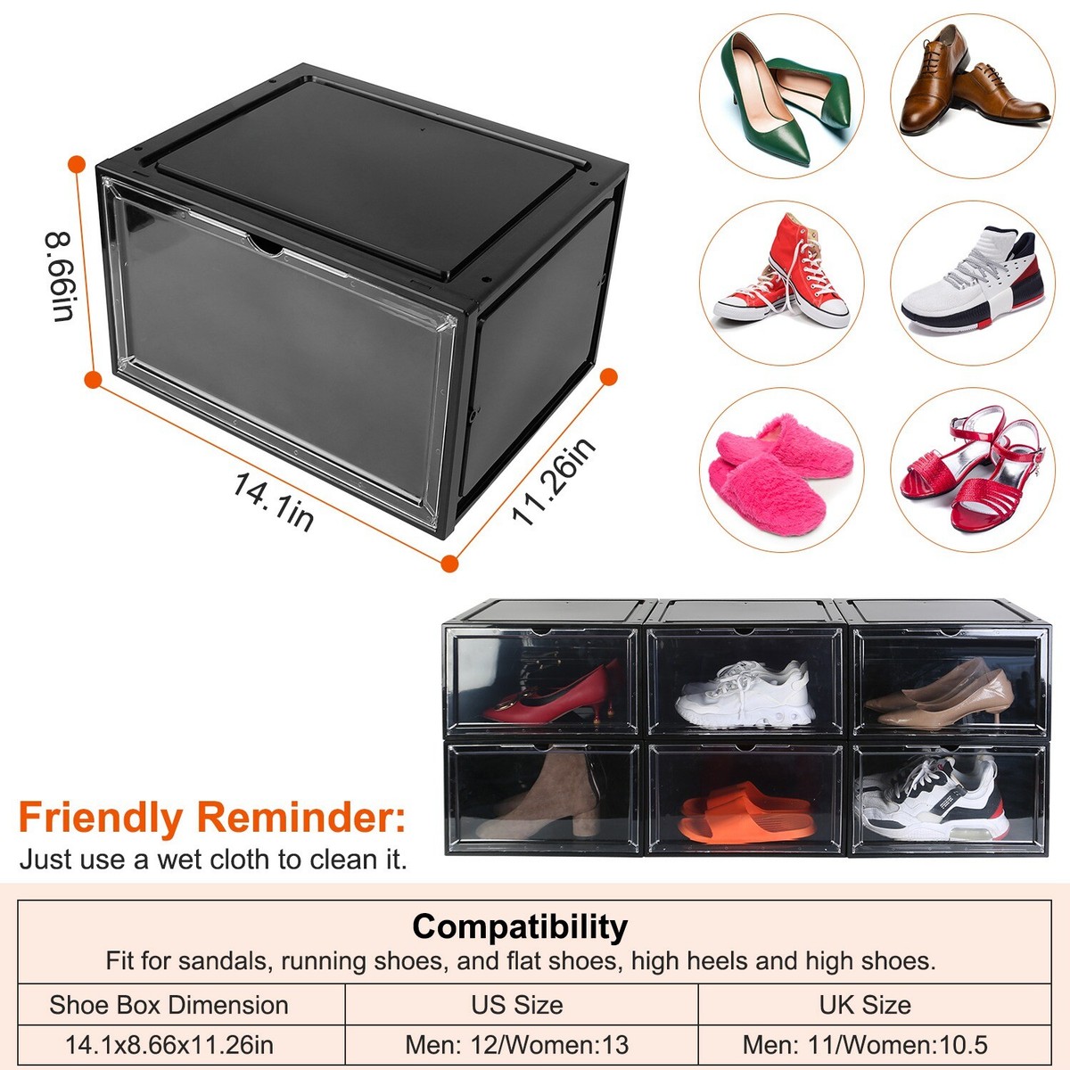 イマン　イヴ　ビートストッカー Pairs Magnetic Shoe Storage Box Stackable Sneaker Display