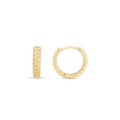 14 Karat Gelbgold Damen Snap Runde Struktur Creolen