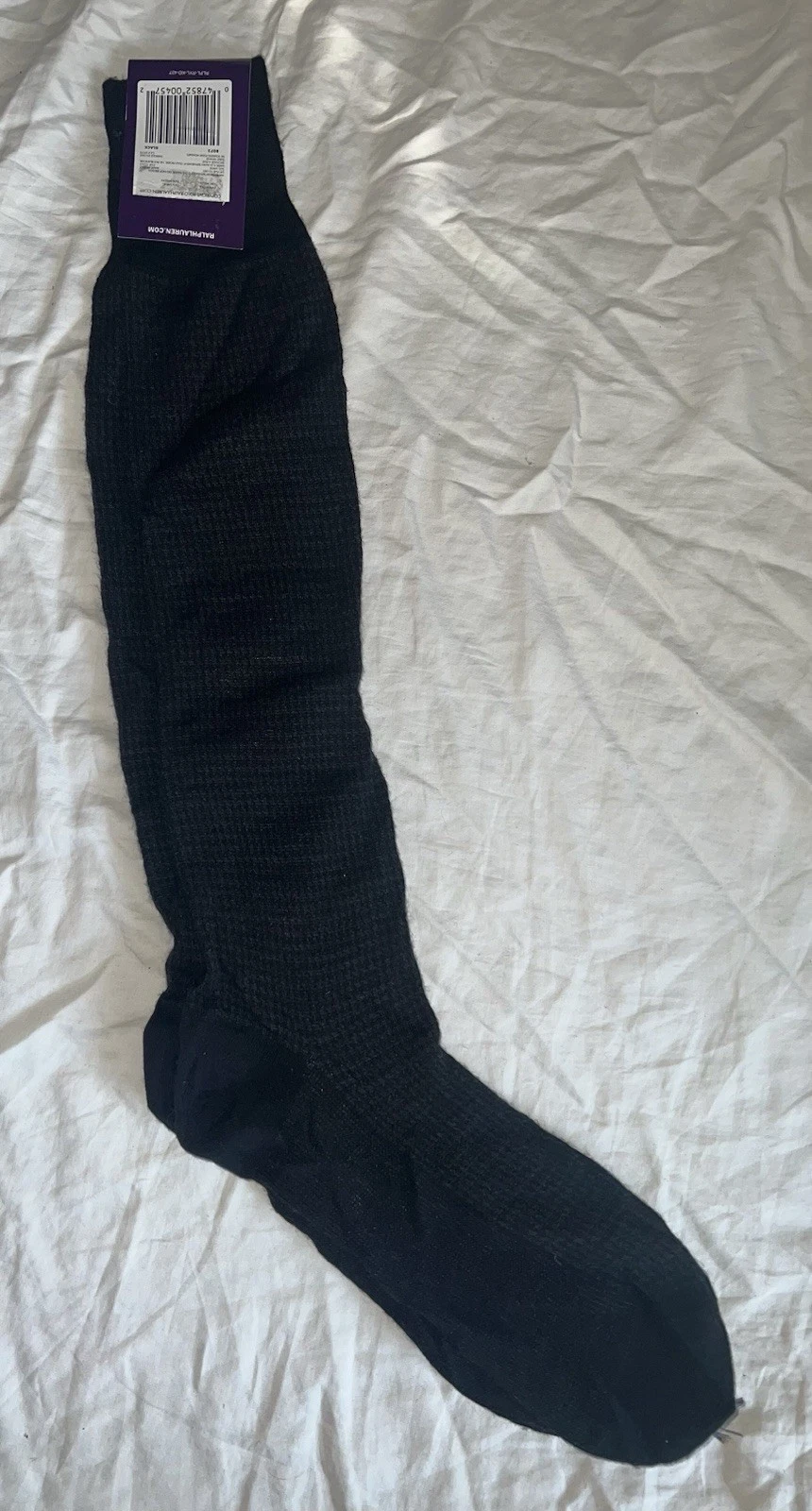 VTG Ralph Lauren Purple Label Houndstooth Black Wool Blend Dress Socks Italy NWT
