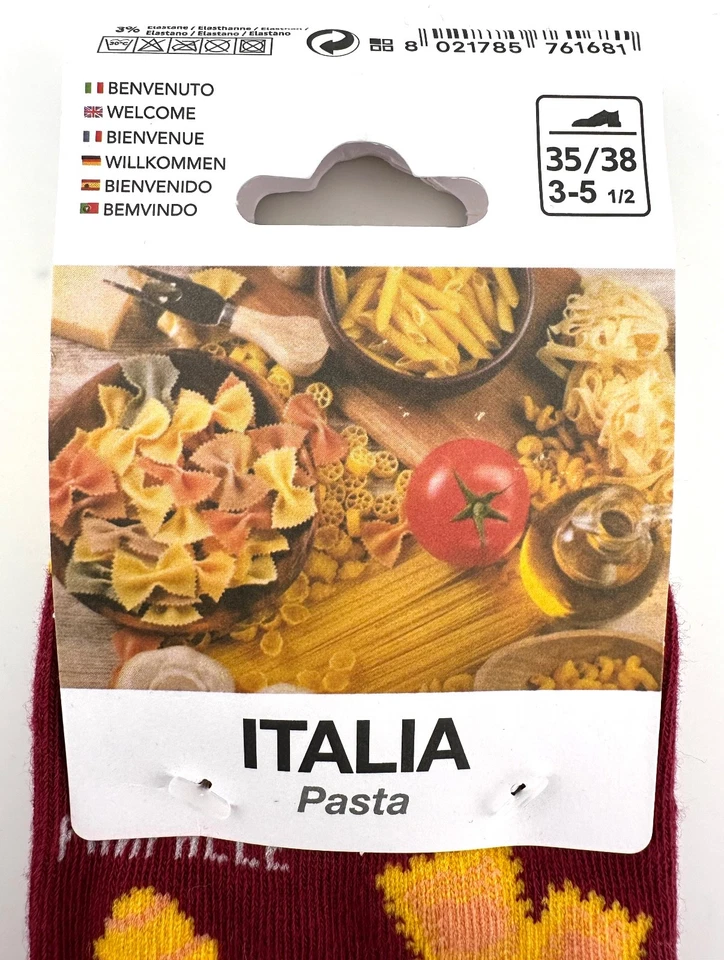 SPOT CLUB Italia Pasta Novelty Socks NWT Red Pasta Pattern Small Mid-Calf Socks - Image 2 of 4