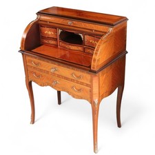 ​French Louis XV Style Ladies Writing Desk Kingwood Cylinder Roll Top Bureau