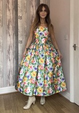 Vintage Trina Lewis Floral Fit & Flare Midi Dress Romantic Parisian Approx 12-14