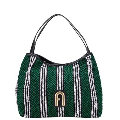Furla Striped Rope Primula Hobo Bag Tote Bag handbag Women 【Used】