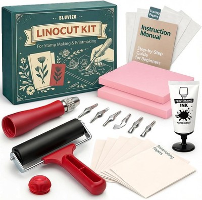 Linocut Kit for Printmaking & Stamp Making: Linocut Tools Block Printing Kit ...