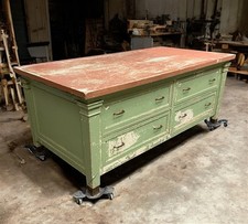 Heavy Duty Workbench, Vintage Rustic Work Table, Factory Work Table Cabinet, B