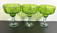 Hand Blown Green Margarita Glasses Set of 3~12 oz~Read item description 