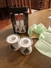 Vintage Noel Pair Candlestick Holder NIB House Of Salem Item 11197 Christmas