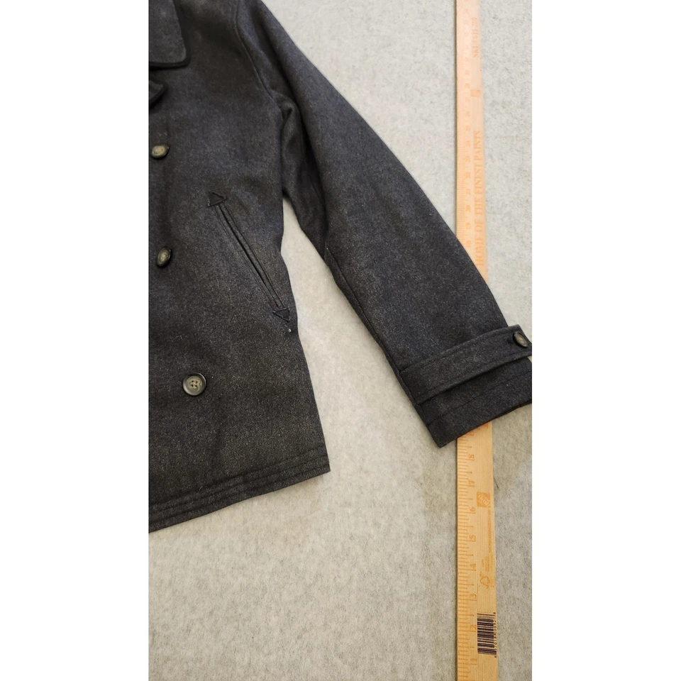 Original Penguin Jacket Mens Medium Charcoal Wool Blend Double Breasted Peacoat - Image 2 of 4