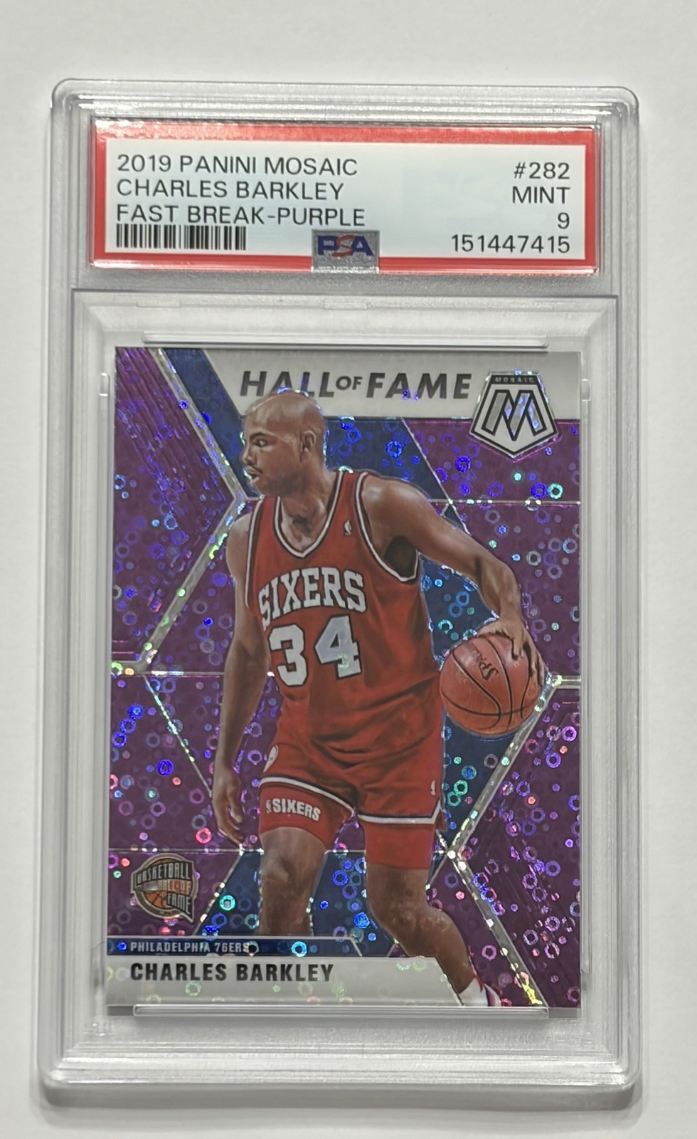 2019 PANINI MOSAIC FAST BREAK PURPLE #282 CHARLES BARKLEY 10/50 PSA 9