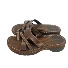 Lower East Side Womens 8 Brown Faux Leather Criss Cross Toe Loop Sandals Grunge