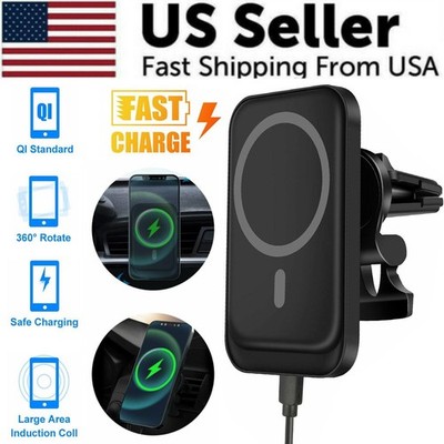 15W Magnetic Wireless Charger Car Mount Holder For iPhone 11- 16 Pro Max MagSafe