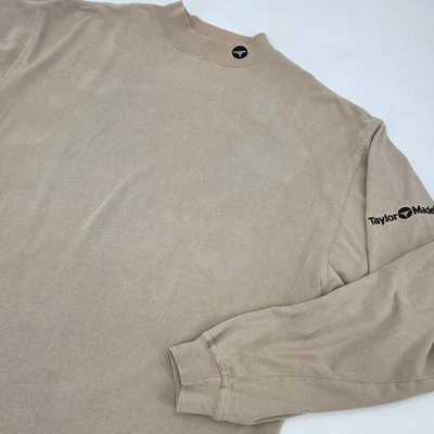 VINTAGE TAYLORMADE GOLF MOCK NECK SHIRT MENS MEDIUM TAN LONG SLEEVE EMBROIDED - Image 1 of 4